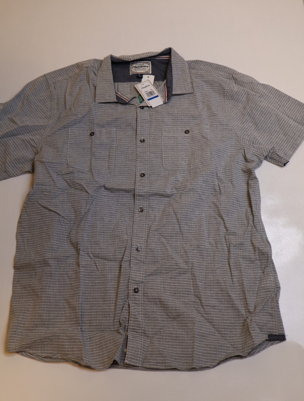 NEW Flag & Anthem Buxton Mens Gray Short Sleeve Grid Pocket Button Down Shirt XL